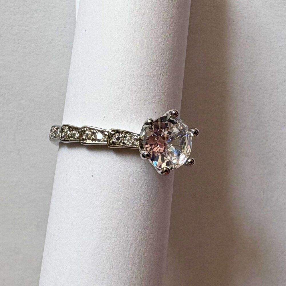 1 Carat Round CZ Adjustable Silver Engagement Ring